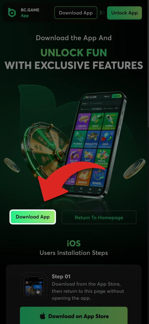 Proceed to download the application on the casino website.