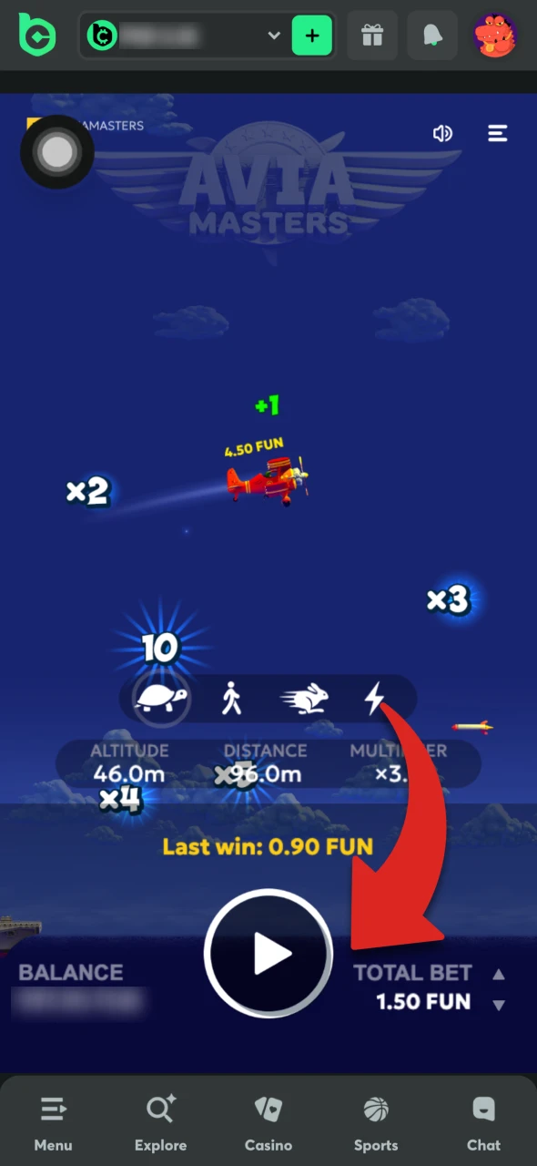 Start playing by clicking on the button in the Aviamasters game.