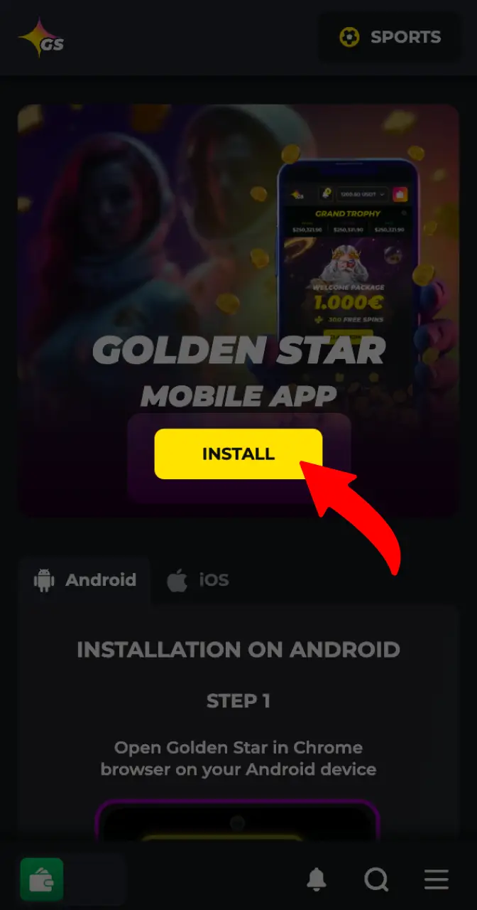 Click the download APK button to start the Android APK installation.