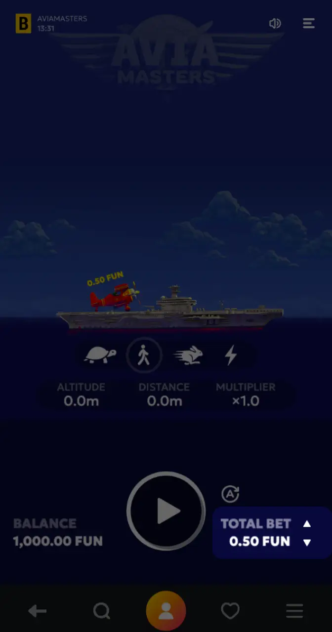Set the size of your virtual bet in the Aviamasters demo.