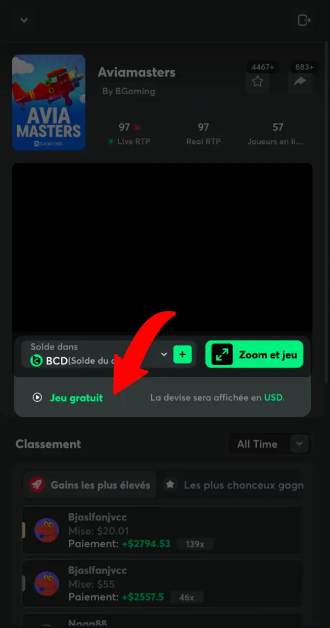 Sélectionnez le bouton pour lancer le mode démo de Aviamasters gratuitement.