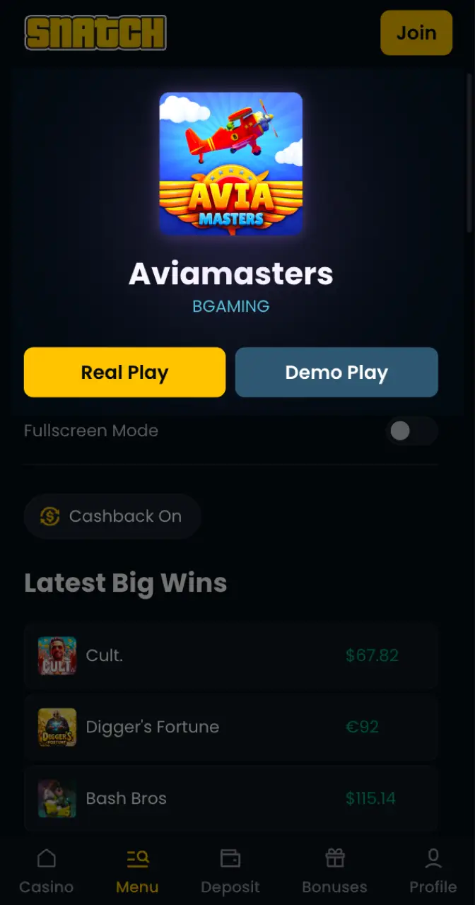 Choose the Aviamasters game version for real money or demo mode.