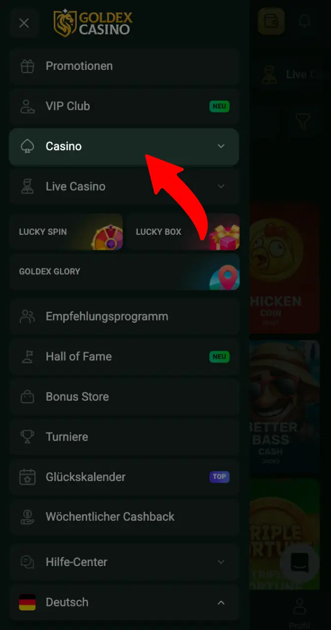 Gehen Sie zum Casino-Bereich und suchen Sie nach Aviamasters unter den Crash-Spielen.