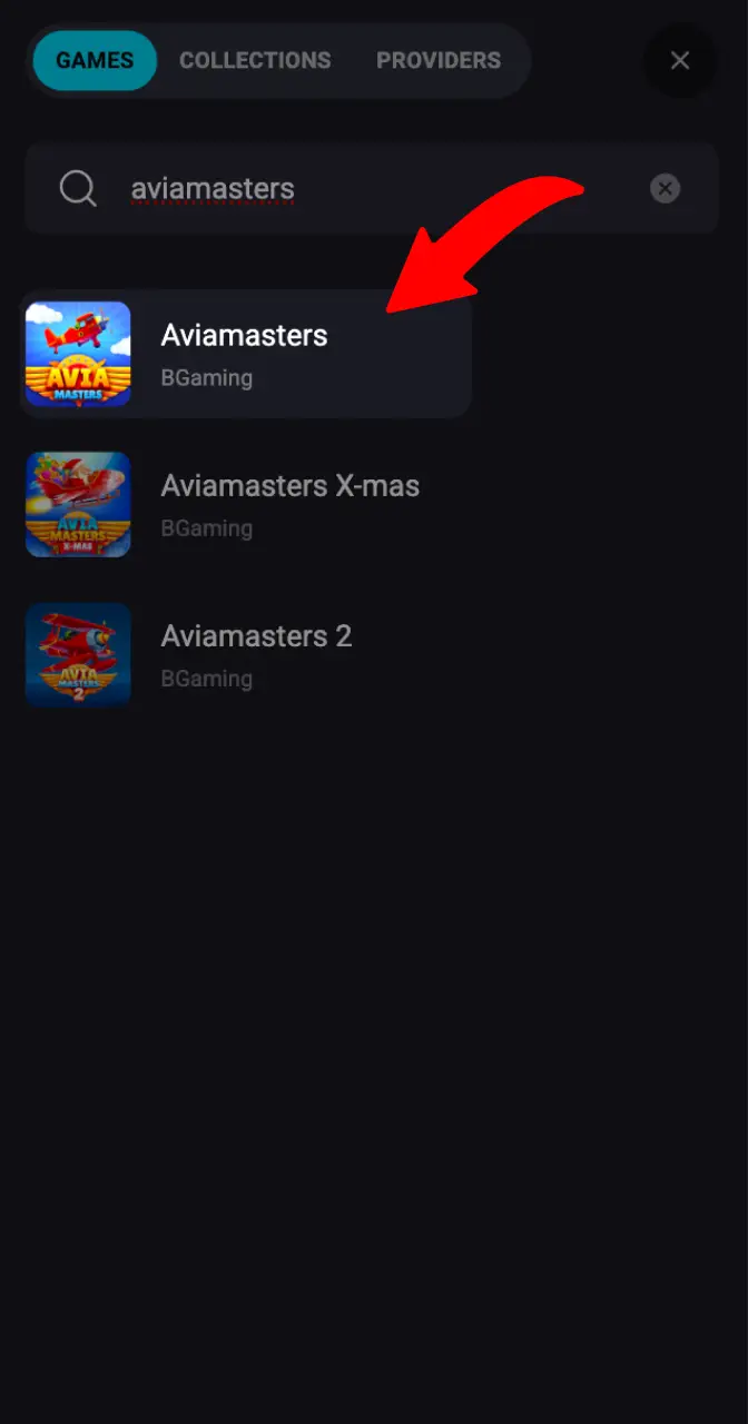 Go to the casino search bar and search for Aviamasters.