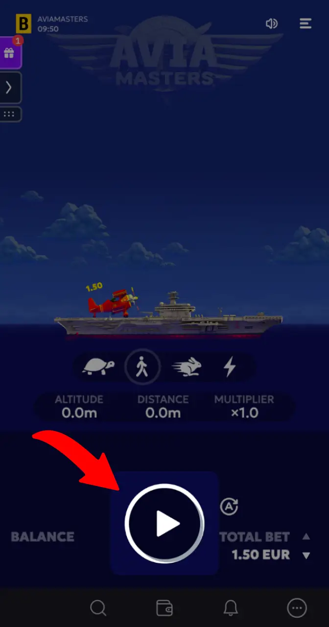 Start the game by clicking the play button in the Aviamasters game.
