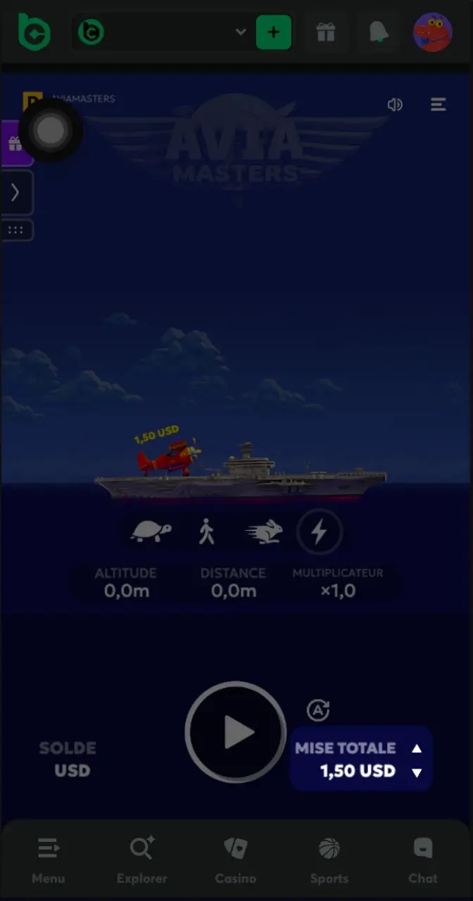 Placez votre mise Guide et lancez le jeu Aviamasters pour tenter de multiplier vos gains.